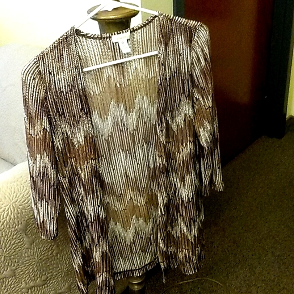 Chicos Chevron design knit open-front cardigan